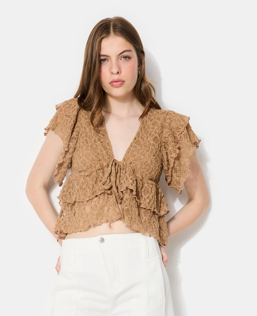 Top en dentelle avec nouettes et volants - PIMKIE - 1