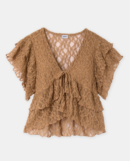 Top en dentelle avec nouettes et volants - PIMKIE - 4