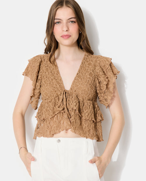 Top en dentelle avec nouettes et volants - PIMKIE - 5