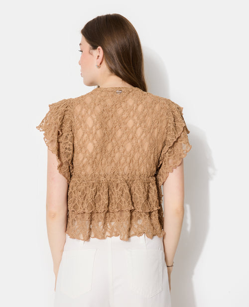 Top en dentelle avec nouettes et volants - PIMKIE - 6