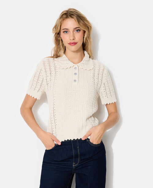 Pull manches courtes maille fantaisie et ajourée - PIMKIE - 1