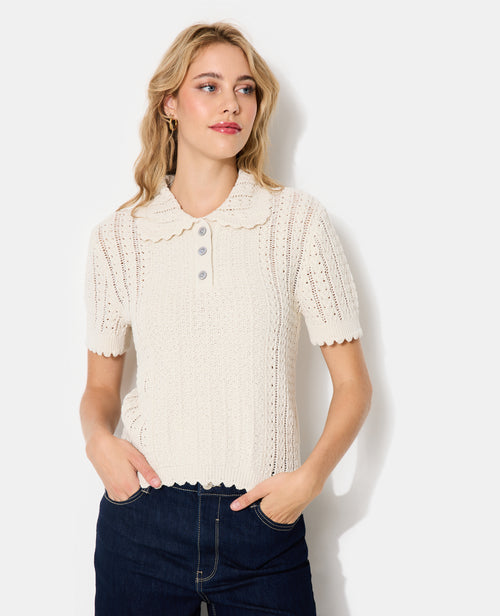 Pull manches courtes maille fantaisie et ajourée - PIMKIE - 5