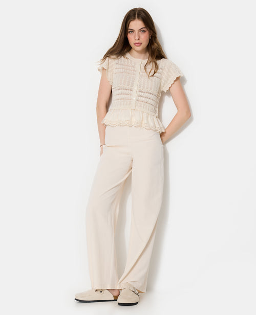 Gilet manches courtes en maille ajourée et dentelle - PIMKIE - 3