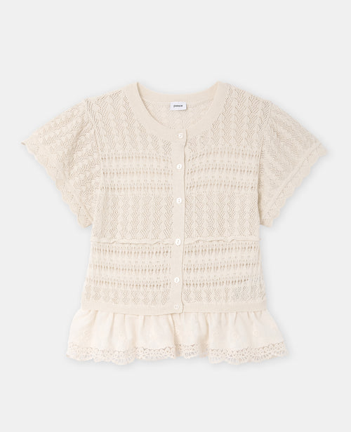Gilet manches courtes en maille ajourée et dentelle - PIMKIE - 4