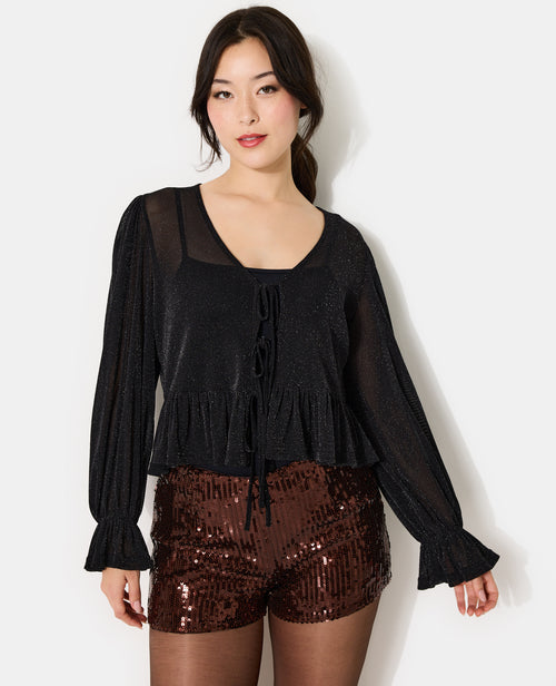 Blouse avec lurex manches ballons et nouettes - PIMKIE - 1