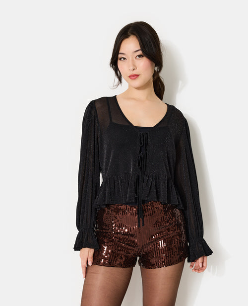 Blouse avec lurex manches ballons et nouettes - PIMKIE - 5