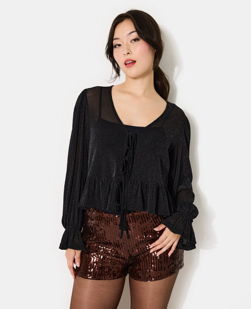 Blouse avec lurex manches ballons et nouettes - PIMKIE - 7