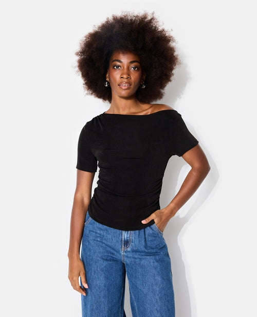 T-shirt asymétrique en maille fluide avec fronces - PIMKIE - 1