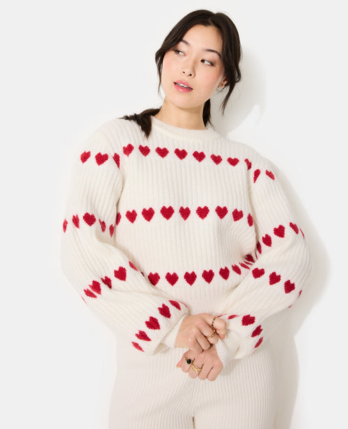 Pull en maille côtelée avec cœurs - PIMKIE - 1