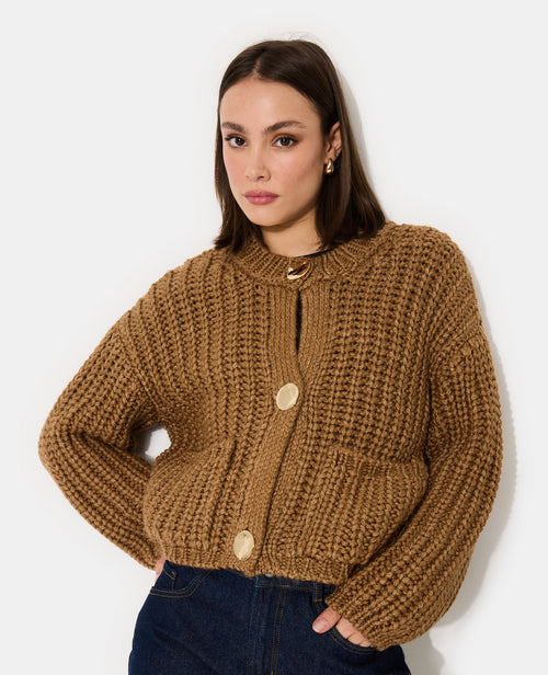 Gilet grosse maille avec gros boutons et poches - PIMKIE - 1