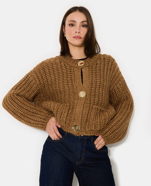 Gilet grosse maille avec gros boutons et poches - PIMKIE - 5