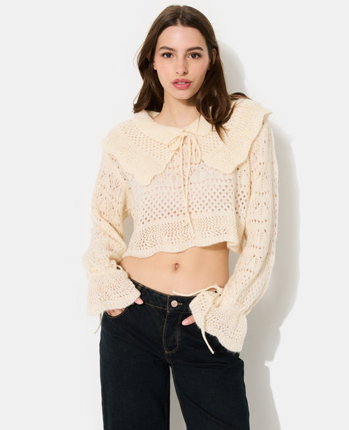 Pull en maille ajourée avec double col et nouettes - PIMKIE - 1