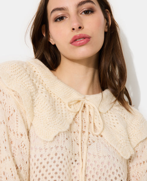 Pull en maille ajourée avec double col et nouettes - PIMKIE - 2