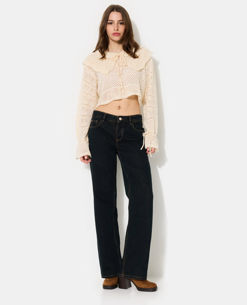 Pull en maille ajourée avec double col et nouettes - PIMKIE - 3