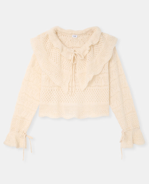 Pull en maille ajourée avec double col et nouettes - PIMKIE - 4