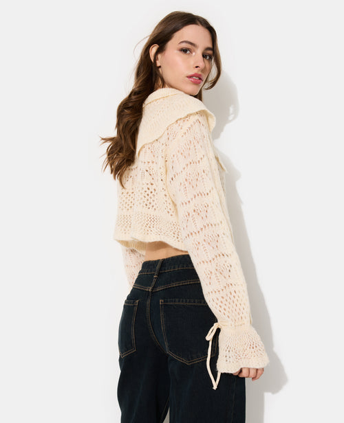 Pull en maille ajourée avec double col et nouettes - PIMKIE - 6