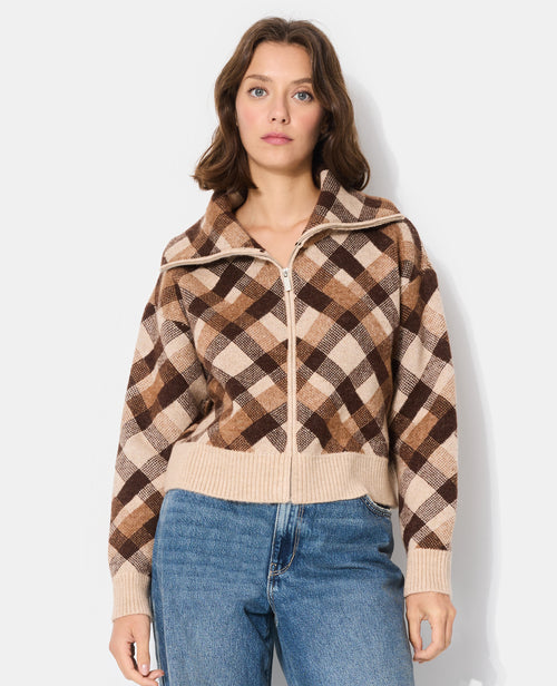 Gilet zippé grand col motif carreaux - PIMKIE - 1