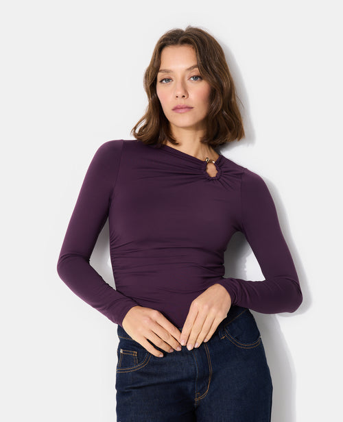 Body en maille stretch avec col asymétrique et bijou - PIMKIE - 1