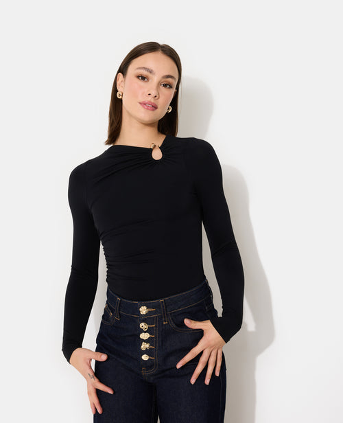 Body en maille stretch avec col asymétrique et bijou - PIMKIE - 1