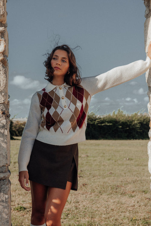 Pull col polo motif losanges - PIMKIE - 1