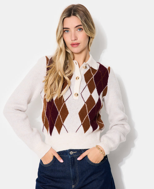 Pull col polo motif losanges - PIMKIE - 1