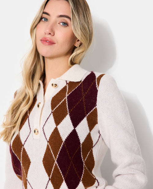 Pull col polo motif losanges - PIMKIE - 2