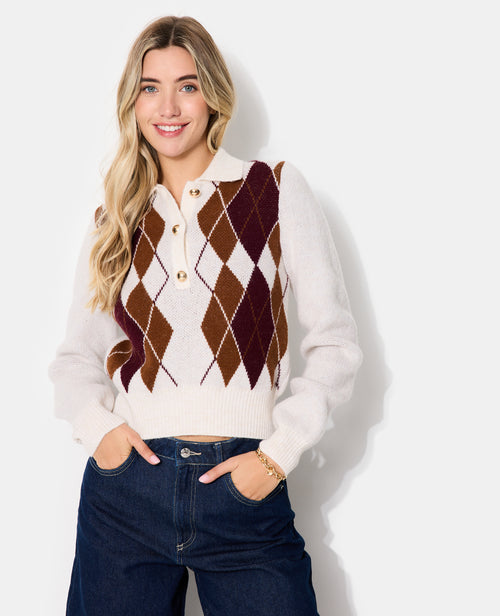 Pull col polo motif losanges - PIMKIE - 5