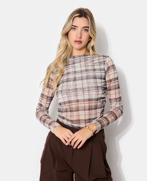 T-shirt manches longues en résille à carreaux - PIMKIE - 1