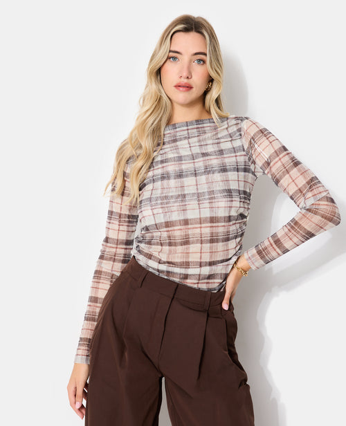 T-shirt manches longues en résille à carreaux - PIMKIE - 7