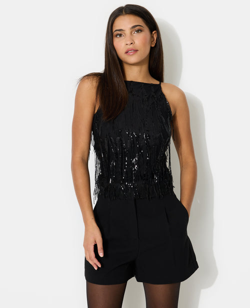 Top bretelles en résille avec franges en sequins - PIMKIE - 5
