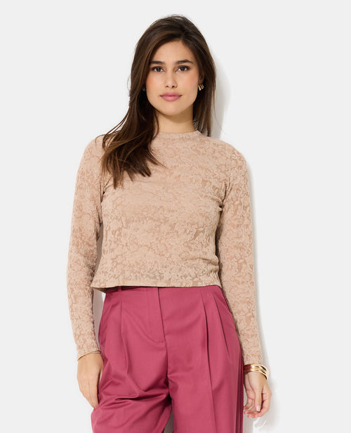 T-shirt manches longues en jacquard effet dentelle - PIMKIE - 1