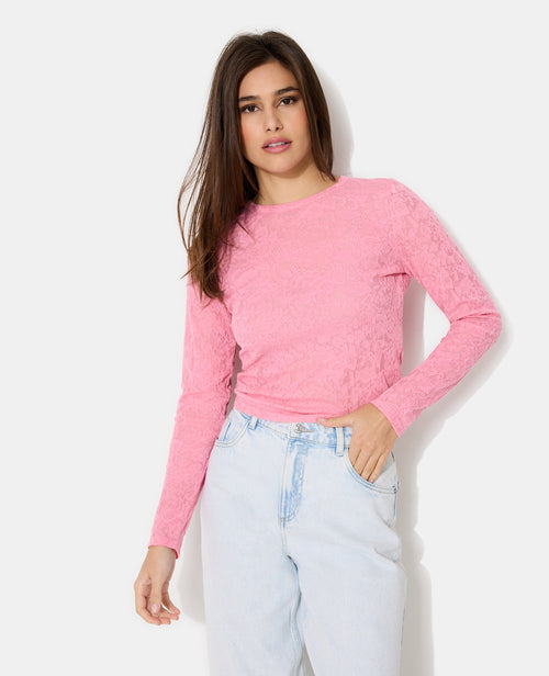 T-shirt manches longues en jacquard effet dentelle - PIMKIE - 1