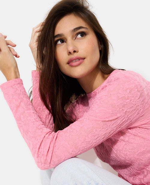 T-shirt manches longues en jacquard effet dentelle - PIMKIE - 8