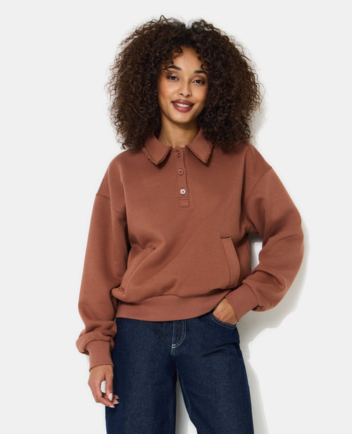 Sweat col polo avec poches et détails coupés - PIMKIE - 1