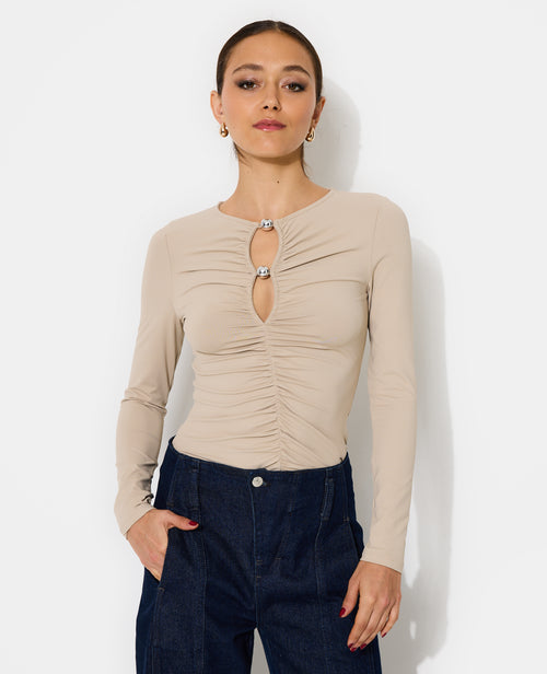 T-shirt manches longues avec perles et fronces - PIMKIE - 1