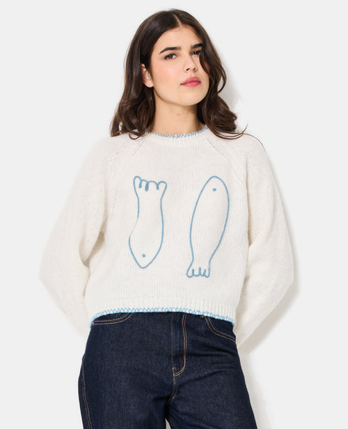 Pull avec poissons et coutures contrastées - PIMKIE - 1