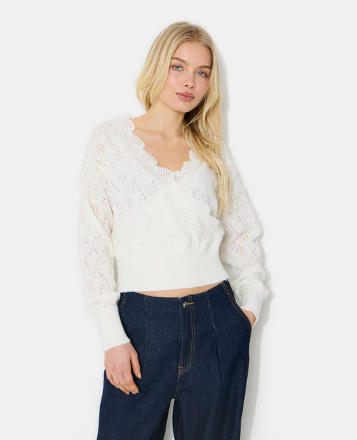 Pull forme cache-cœur en maille ajourée - PIMKIE - 1