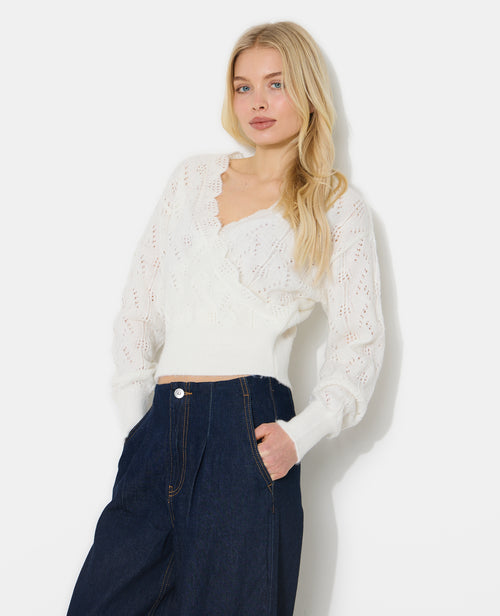 Pull forme cache-cœur en maille ajourée - PIMKIE - 5