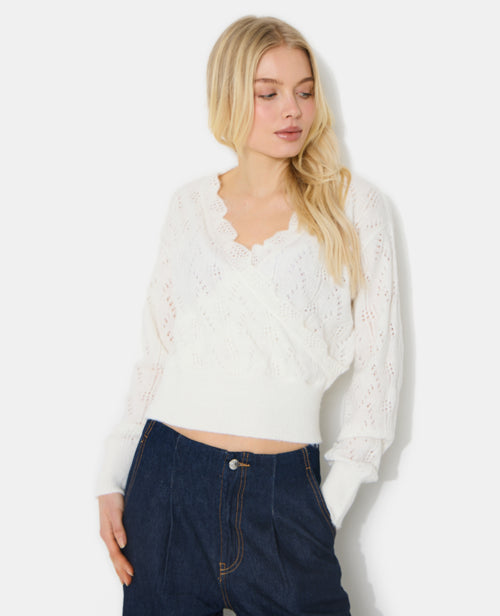 Pull forme cache-cœur en maille ajourée - PIMKIE - 7