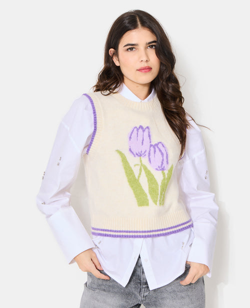 Pull sans manches avec tulipes - PIMKIE - 1