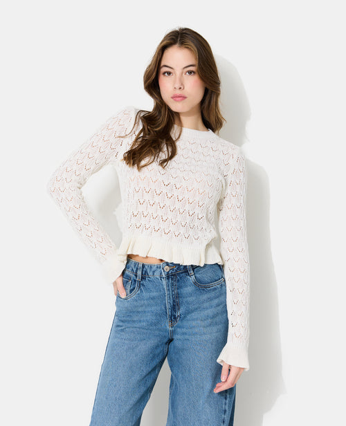 Pull en maille ajourée avec petits volants - PIMKIE - 1