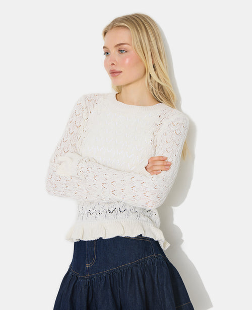 Pull en maille ajourée avec petits volants - PIMKIE - 2