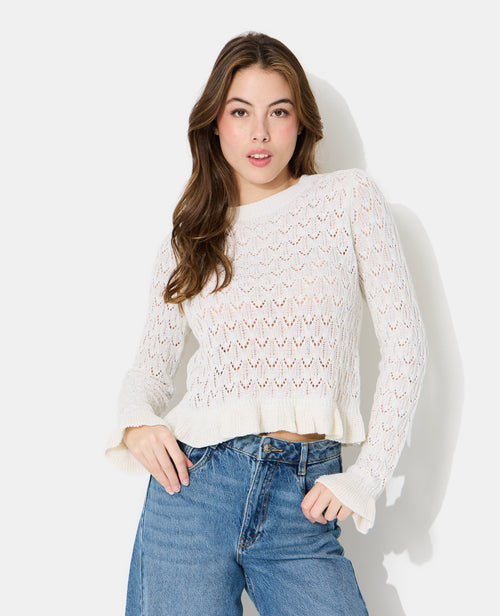 Pull en maille ajourée avec petits volants - PIMKIE - 5