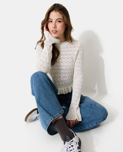 Pull en maille ajourée avec petits volants - PIMKIE - 7