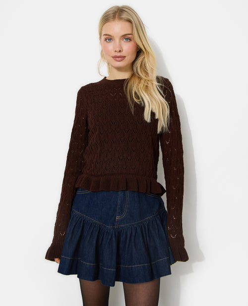 Pull en maille ajourée avec petits volants - PIMKIE - 1