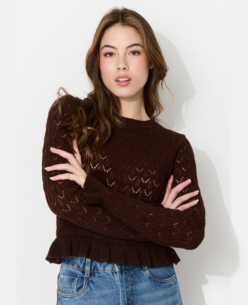 Pull en maille ajourée avec petits volants - PIMKIE - 2