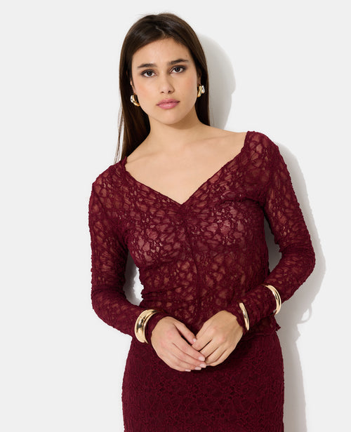 Top en dentelle col V avec fronces - PIMKIE - 1