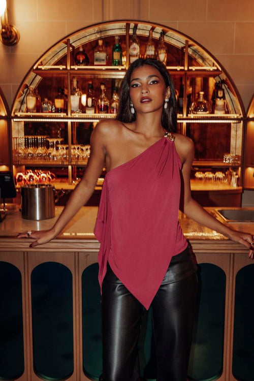 Top asymétrique avec détail bijou et drapés - PIMKIE - 1