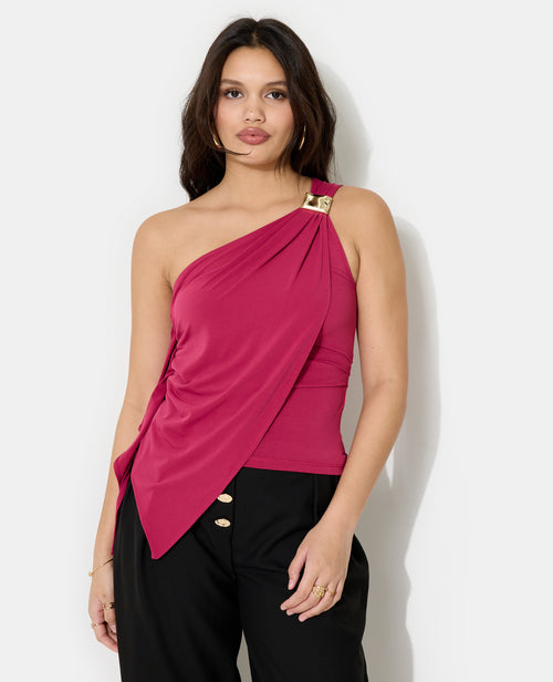 Top asymétrique avec détail bijou et drapés - PIMKIE - 1