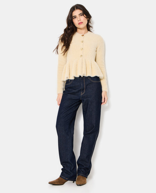 Gilet peplum en maille poilue avec boutons dorés - PIMKIE - 3